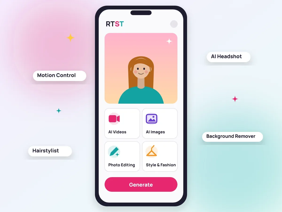 RTST AI creative suite on a smartphone